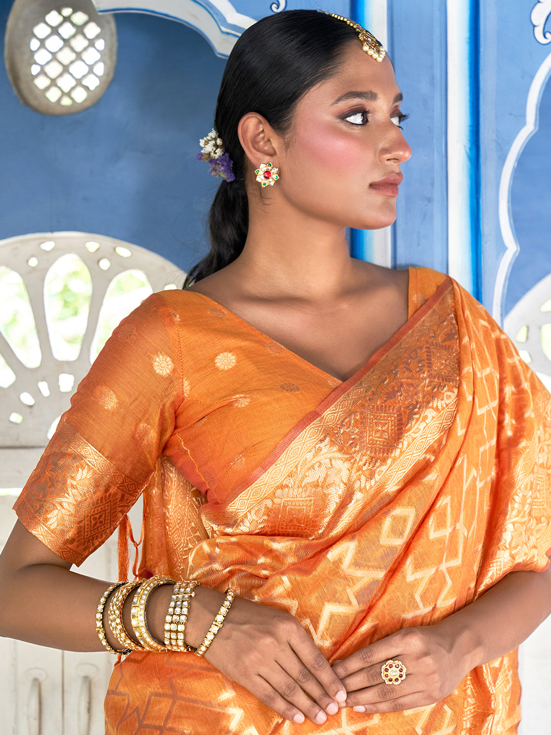 Janasya Yellow Chanderi Silk Woven Geometric Chanderi Silk Saree - Distacart