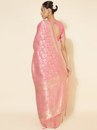 Thumbnail for Janasya Light Pink Chanderi Silk Floral Woven Design Saree - Distacart