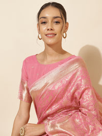Thumbnail for Janasya Light Pink Chanderi Silk Floral Woven Design Saree - Distacart