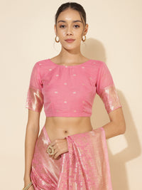 Thumbnail for Janasya Light Pink Chanderi Silk Floral Woven Design Saree - Distacart