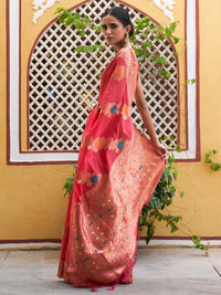 Thumbnail for Janasya Pink Organza Woven Leheriya Kanjeevaram Saree - Distacart