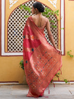Thumbnail for Janasya Pink Organza Woven Leheriya Kanjeevaram Saree - Distacart