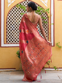 Thumbnail for Janasya Pink Organza Woven Leheriya Kanjeevaram Saree - Distacart
