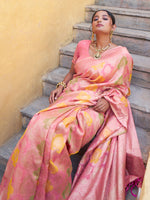 Thumbnail for Janasya Light Pink Chanderi Silk Ethnic Motifs Woven Design Saree - Distacart