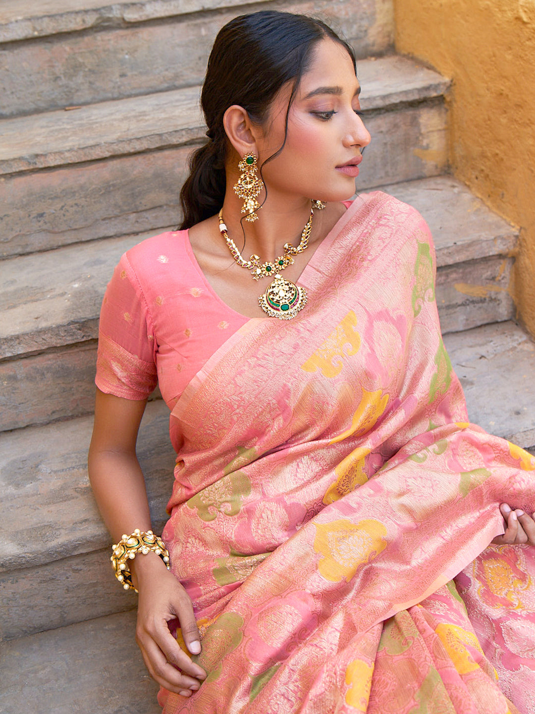 Janasya Light Pink Chanderi Silk Ethnic Motifs Woven Design Saree - Distacart
