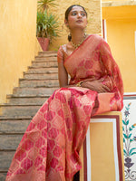 Thumbnail for Janasya Pink Organza Woven Ethnic Motifs Kanjeevaram Saree - Distacart