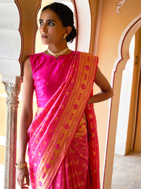 Thumbnail for Janasya Fushia Pink Paithani Silk Woven Ethnic Motifs Paithani Silk Saree - Distacart