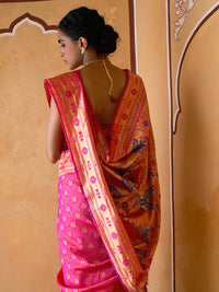 Thumbnail for Janasya Fushia Pink Paithani Silk Woven Ethnic Motifs Paithani Silk Saree - Distacart
