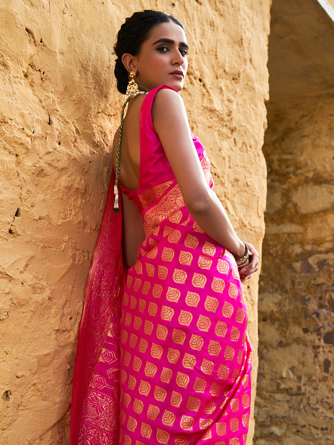 Janasya Rani Pink Banarasi Silk Ethnic Motifs Woven Design Saree - Distacart