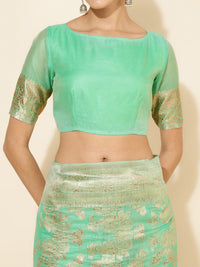 Thumbnail for Janasya Green Chanderi Silk Floral Woven Design Saree - Distacart
