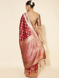 Thumbnail for Janasya Maroon Organza Woven Ethnic Motifs Kanjeevaram Saree - Distacart
