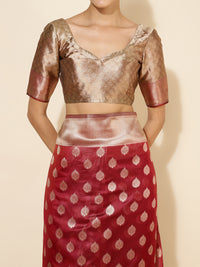 Thumbnail for Janasya Maroon Organza Woven Ethnic Motifs Kanjeevaram Saree - Distacart