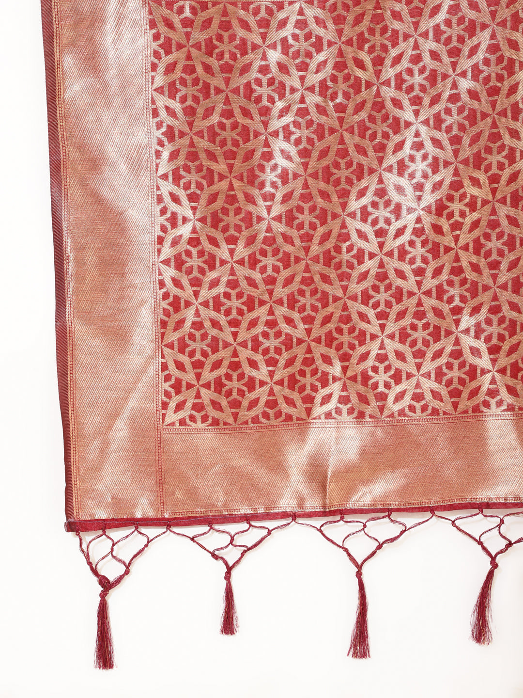 Janasya Maroon Organza Woven Ethnic Motifs Kanjeevaram Saree - Distacart