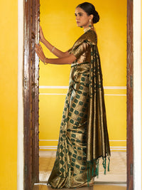 Thumbnail for Janasya Dark Green Organza Woven Ethnic Motifs Kanjeevaram Saree - Distacart