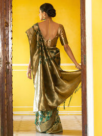 Thumbnail for Janasya Dark Green Organza Woven Ethnic Motifs Kanjeevaram Saree - Distacart