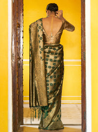 Thumbnail for Janasya Dark Green Organza Woven Ethnic Motifs Kanjeevaram Saree - Distacart