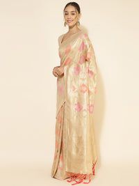 Thumbnail for Janasya Cream Chanderi Silk Ethnic Motifs Woven Design Saree - Distacart
