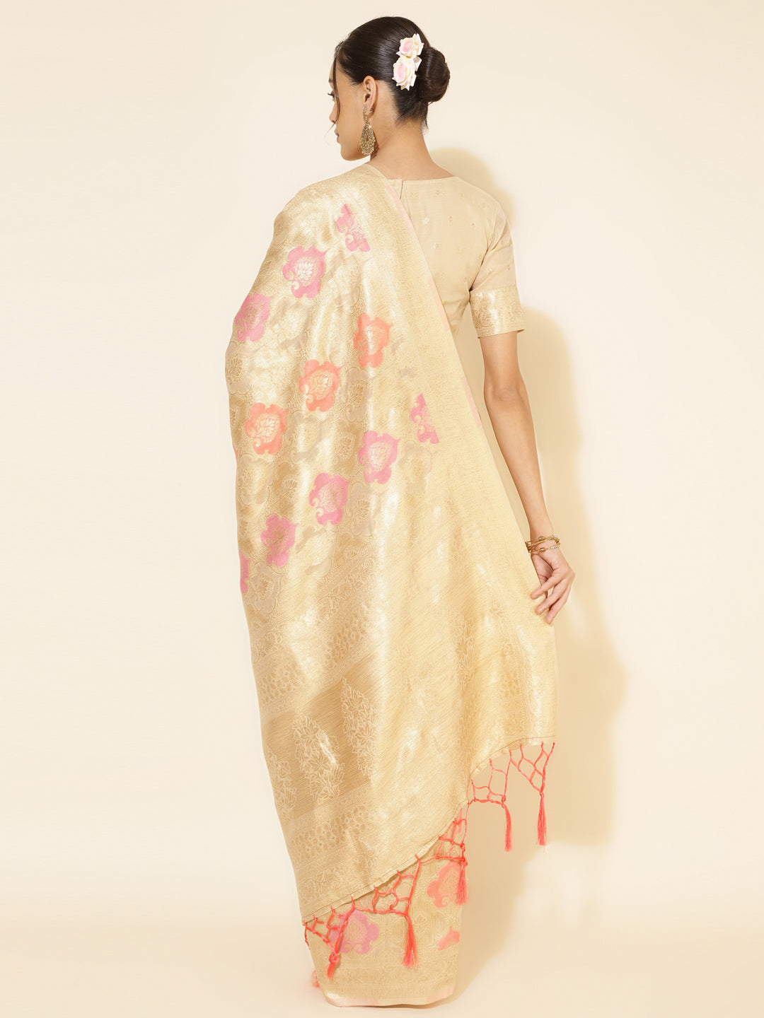 Janasya Cream Chanderi Silk Ethnic Motifs Woven Design Saree - Distacart
