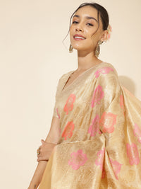 Thumbnail for Janasya Cream Chanderi Silk Ethnic Motifs Woven Design Saree - Distacart