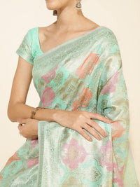 Thumbnail for Janasya Sea Green Chanderi Silk Ethnic Motifs Woven Design Saree - Distacart