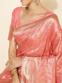 Thumbnail for Janasya Peach Chanderi Silk Floral Woven Design Saree - Distacart