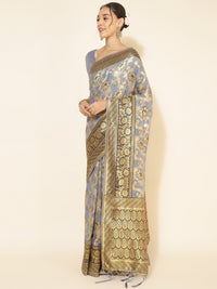 Thumbnail for Janasya Grey Chanderi Silk Floral Woven Design Saree - Distacart