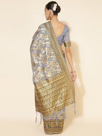 Thumbnail for Janasya Grey Chanderi Silk Floral Woven Design Saree - Distacart