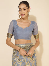 Thumbnail for Janasya Grey Chanderi Silk Floral Woven Design Saree - Distacart