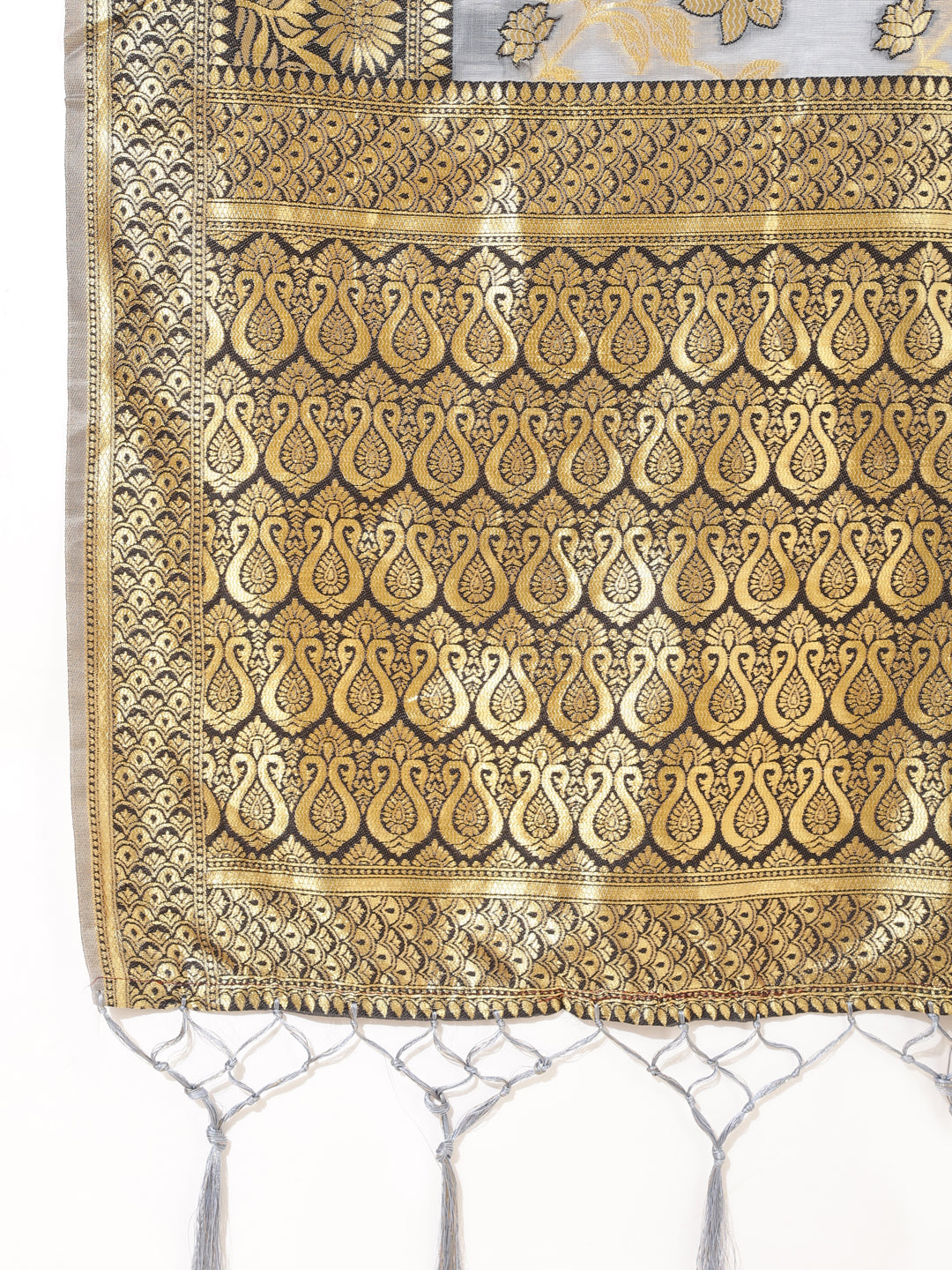 Janasya Grey Chanderi Silk Floral Woven Design Saree - Distacart