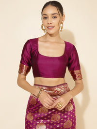 Thumbnail for Janasya Wine Banarasi Silk Woven Ethnic Motifs Banarasi Silk Saree - Distacart