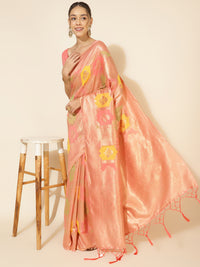 Thumbnail for Janasya Peach Chanderi Silk Ethnic Motifs Woven Design Saree - Distacart