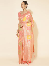 Thumbnail for Janasya Peach Chanderi Silk Ethnic Motifs Woven Design Saree - Distacart
