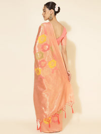 Thumbnail for Janasya Peach Chanderi Silk Ethnic Motifs Woven Design Saree - Distacart