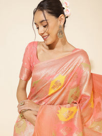 Thumbnail for Janasya Peach Chanderi Silk Ethnic Motifs Woven Design Saree - Distacart