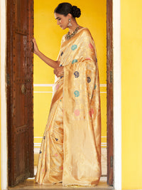 Thumbnail for Janasya Cream Banarasi Silk Woven Floral Design Banarasi Saree - Distacart