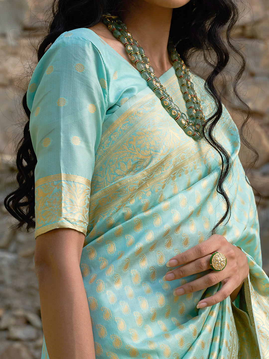 Janasya Sea Green Chanderi Silk Paisley Woven Design Saree - Distacart