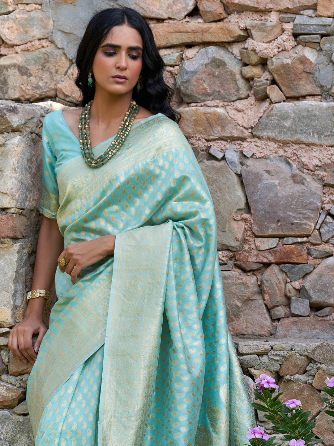 Janasya Sea Green Chanderi Silk Paisley Woven Design Saree - Distacart