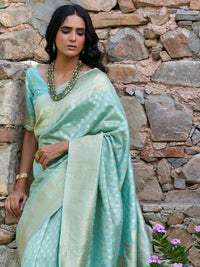 Thumbnail for Janasya Sea Green Chanderi Silk Paisley Woven Design Saree - Distacart