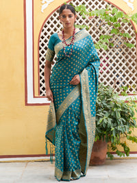 Thumbnail for Janasya Teal Green Banarasi Silk Woven Ethnic Motifs Woven Design Saree - Distacart