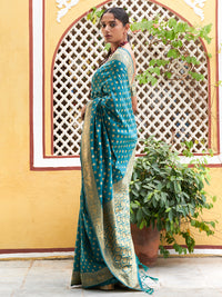 Thumbnail for Janasya Teal Green Banarasi Silk Woven Ethnic Motifs Woven Design Saree - Distacart