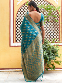 Thumbnail for Janasya Teal Green Banarasi Silk Woven Ethnic Motifs Woven Design Saree - Distacart