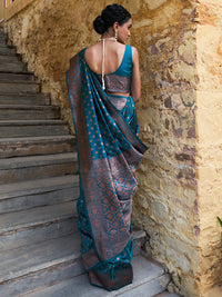 Thumbnail for Janasya Green Banarasi Silk Ethnic Motifs Woven Design Saree - Distacart