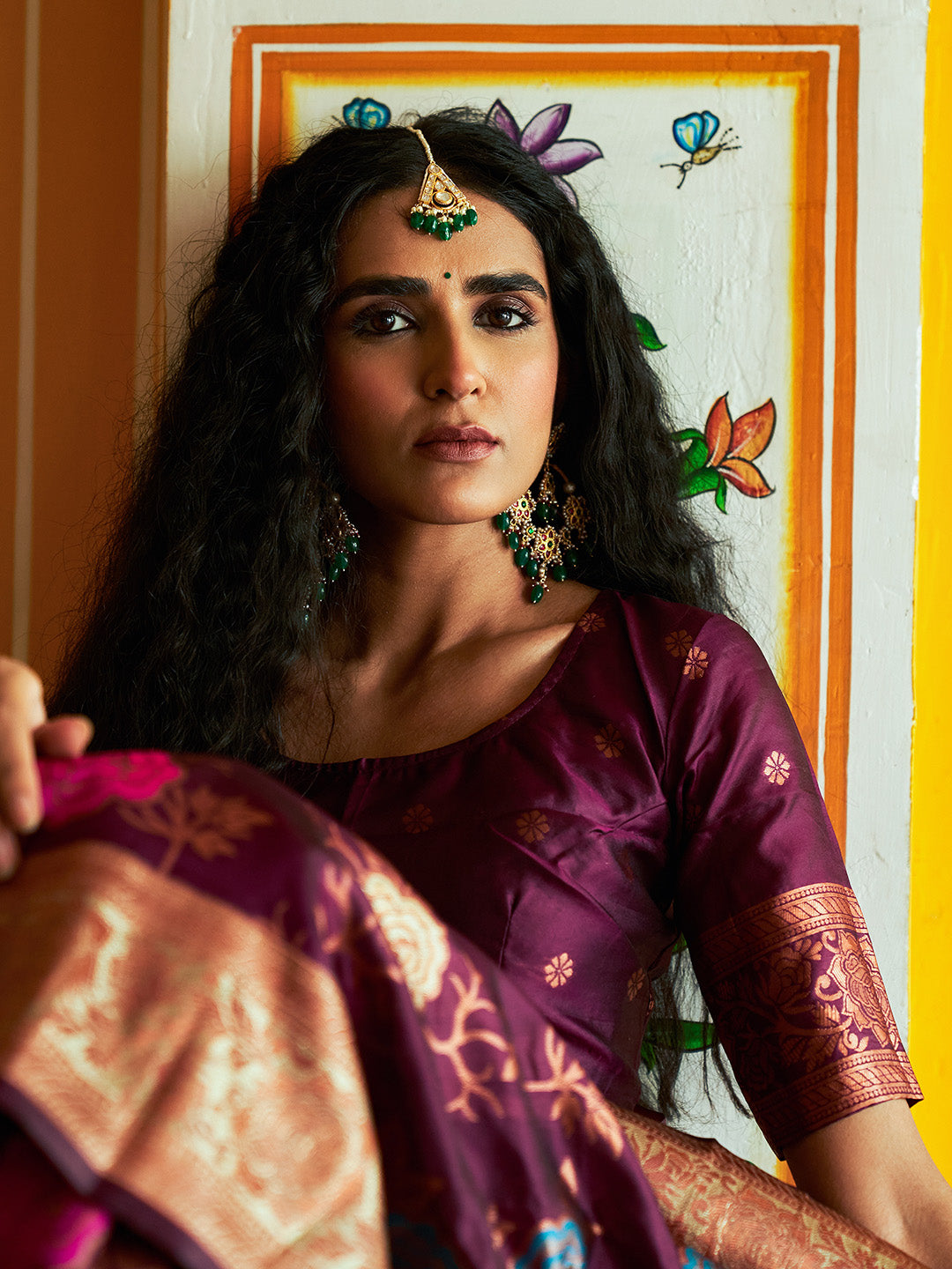 Janasya Wine Banarasi Silk Ethnic Motifs Woven Design Saree - Distacart