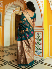 Thumbnail for Janasya Dark Green Banarasi Silk Floral Woven Design Saree - Distacart