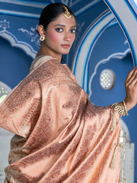 Thumbnail for Janasya Beige Chanderi Silk Paisley Woven Design Saree - Distacart