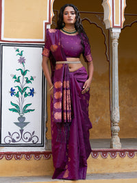 Thumbnail for Janasya Wine Kanjeevaram Silk Woven Ethnic Motifs Kanjeevaram Silk Saree - Distacart