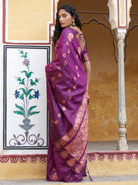 Thumbnail for Janasya Wine Kanjeevaram Silk Woven Ethnic Motifs Kanjeevaram Silk Saree - Distacart