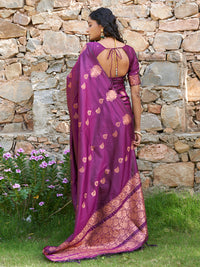 Thumbnail for Janasya Wine Kanjeevaram Silk Woven Ethnic Motifs Kanjeevaram Silk Saree - Distacart