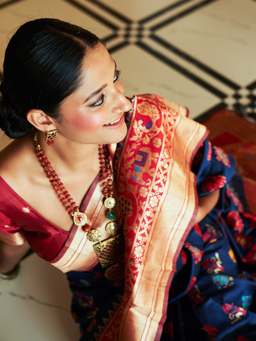 Janasya Navy Blue Cotton Silk Woven Ethnic Motifs Patola Saree - Distacart