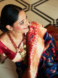 Thumbnail for Janasya Navy Blue Cotton Silk Woven Ethnic Motifs Patola Saree - Distacart